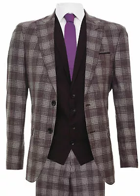 Mens Burgundy 3 Piece Tweed Suit Vintage 1920s Classic Gatsby Wedding Prom Suit  • $169.99