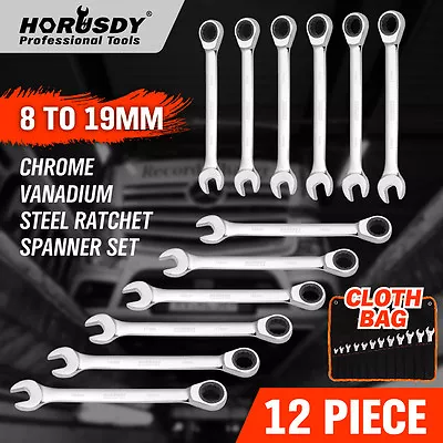 12Pc Ratchet Spanner Set Metric Open & Ring Wrenches 8-19mm CR-V + Rolling Bag • $39.98