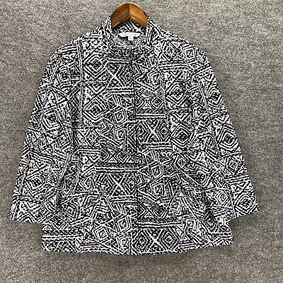 Erin London Jacket Women L Large White Geometric Full Zip High Neck Long Sleeve • $12.47