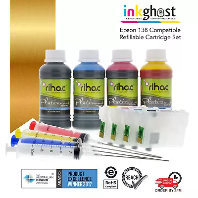 Inkghost 138 140 Refillable Cartridges For Epson WF7520 WF7510 WF7010 + Dye Inks • $111.96