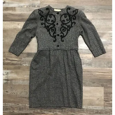 Vintage Gucci Wool Classic Shoulder Embellished Gray Dress Size 44 • $384.99