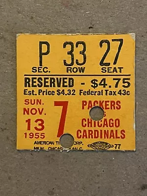 Green Bay Packers Vs. Chicago Cardinals 1955 Football Game Ticket Stub • $39.99