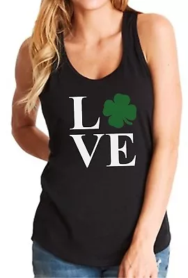 $14.99 • Buy Womens Tank Top LOVE St. Patricks Day Shirt Green Clover T-Shirt Irish Shamrock