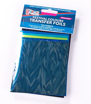 12 Sheets Transfer Foils Festival Colours Shiny Iridescent Blue Green Turquoise • £2.45