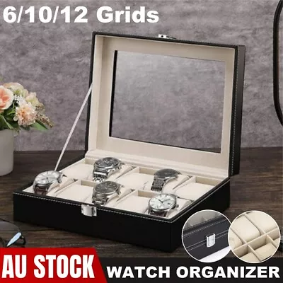 High-Grade Leather Watch Storage Case Jewelry Display Box Organizer 6/10/12 Grid • $16.49