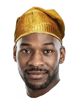 Gold Embroidered African Hand Woven ASO Oke Hat DPH490 • $35.99