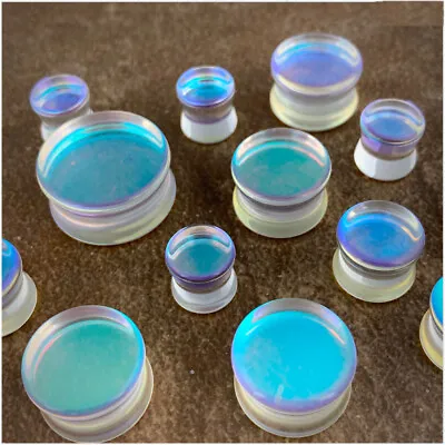 £5.50 • Buy Glass Aurora Borealis Clear Iridescent Double Flare Ear Plugs Stretchers Tunnels