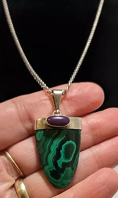 Malachite And Amethyst Sterling Silver Pendant And Chain • $69.49