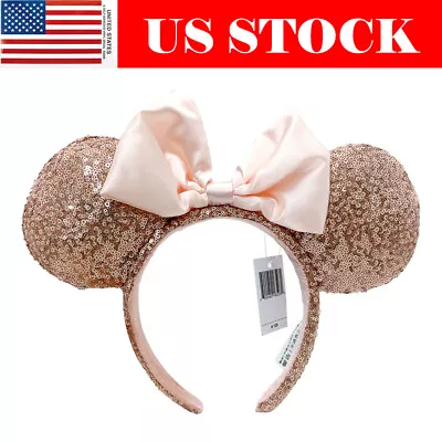 Minnie Mouse Ears Disney- Gold Sequin Pink Bow Headband Princess Women HairBand • $18.01