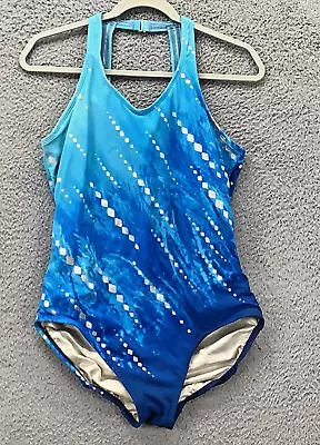 Amoena Caicos Swimsuit Women's 14 Blue Silver One Piece Mastectomy • $29.99