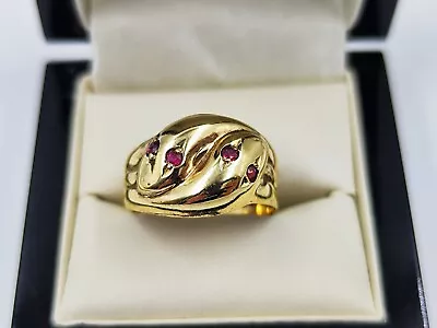 ANTIQUE 9ct Gold SNAKE RING Ruby EYES Size T Full Hallmarked Well Made • £226