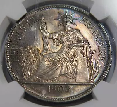 Piastre French Indo China 1903 Seated Marianne Vietnam Ngc Ms63 Coin Toned 🌈⭐🌈 • $1234.56
