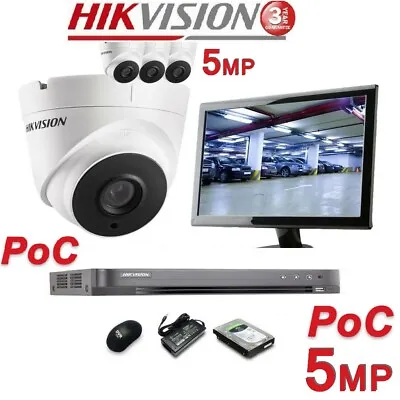 HIKVISION 5MP CCTV SYSTEM 4K 4 Channel DVR 4 X DS-2CE56H0T-IT3E POC CCTV KIT UK • £491.20