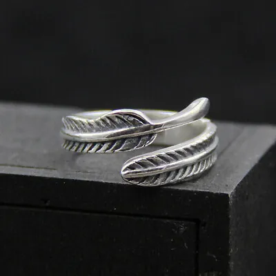 925 Sterling Silver Men Women Gift Jewelry Feather Pinkie Thumb Ring A3336 • $14.99