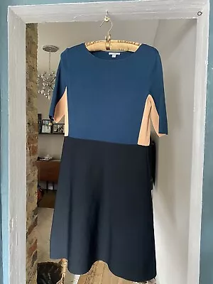 Cos Panel Colour Block A-Line Dress Size S In BNCond Blue Black Peach HeavyStrch • £40