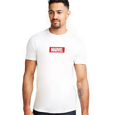 Official Marvel Mens  Box Logo T-shirt White S - XXL • £13.99