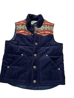 True Religion Men Corduroy SOUTHWEST Embroidered Snap Vest Sz Med Blue Lined • $49.99