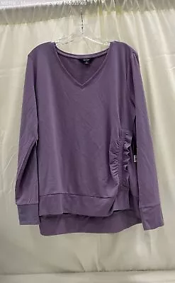 Simply Vera Vera Wang Lilac Long Sleeve Ruched Ruffle V Neck Sweatshirt -Size XL • $14.99