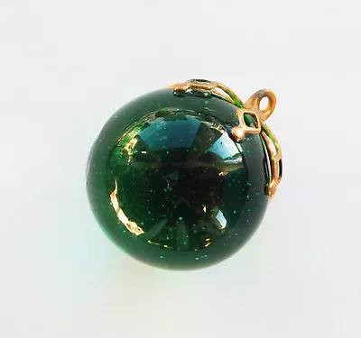 VINTAGE GLASS MARBLE BEAD PENDANT BRASS BEAD CAP 18mm • ASSORTED COLORS • $2.99