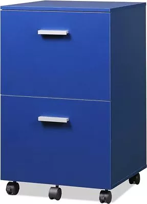 With 2 Drawer File Cabinet Mobile Printer Standing Cart Wood Filing Cabinet Blue • $71.99