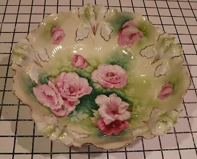 Antique RS Prussia Iris Mold Large Bowl Roses - 10.5  X 2.5  • $85