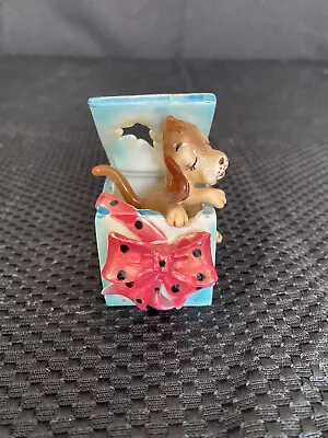 Vintage RARE JAPAN Miniature Ceramic Puppy In Gift Box Bow Leg Collectible • $10