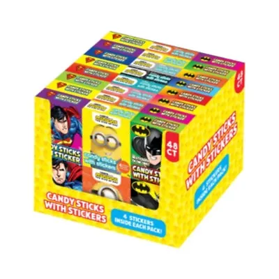 Superman Batman Minions Candy Sticks With Stickers - Full Box Of 48 • £17.99