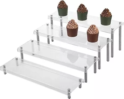 £38.81 • Buy 4-Tier Clear Acrylic Tabletop Rectangular Cupcake Display Shelf Riser Stand