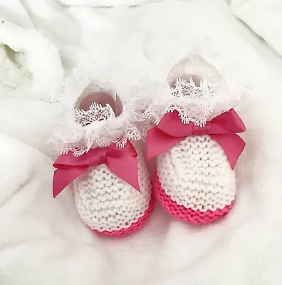 Hand Knitted Frilly Lace Baby Girl Booties 0 - 3 Months • £3.65