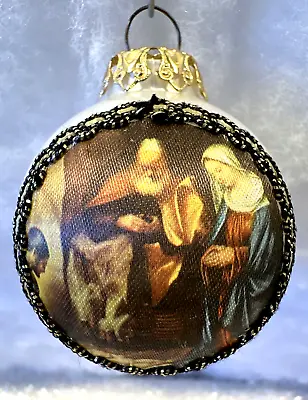 Vintage Silk Print Christmas Ornament W/ Nativity Scene Plastic 2  West Germany • $12.95