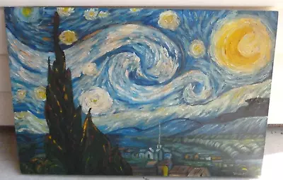 Vintage Vincent Van Gogh Starry Night Oil On Canvas Painting Signed Stamped Art • $749