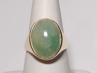 Pale Green Jade Mens Ring Solid 14k Yellow Gold. • $784