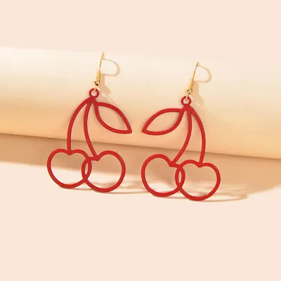 Lovely Red Hollow Out Large Cherry Dangle Earrings Dainty Gifts Fruit Jewellery • $1.99