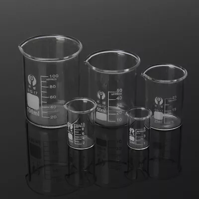 5Pcs/set Glass Beaker Laboratory Chemistry Lab Measuring Glassware Volumetric • $8.27