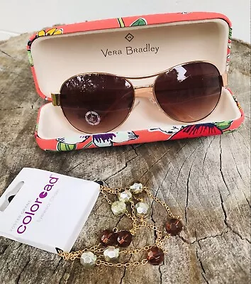 Iconic Vera Bradley CORAL FLORAL JuicyCouture Gold/Peach Aviators NWT/Chain • $20