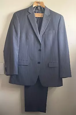Michael Kors Mens 40R Gray W/Light Gray Pin Striped 100% Wool 2pc Suit 36x31 • $52.77