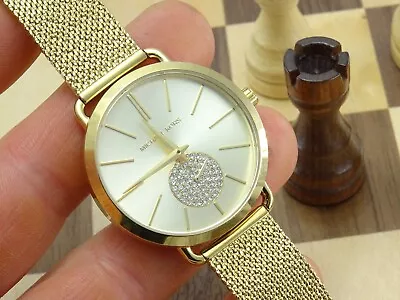 MICHAEL KORS Portia 36mm Ladies Gold Mesh Bracelet Wristwatch MK-3844 • $12.95