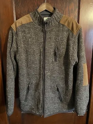 LAUNDROMAT Wool Sweater Jacket BROWN Fleece Lined Full Zip Mens XL Cardigan • $64.95