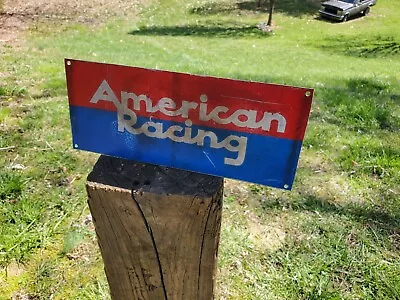 American Racing Wheels 9.75x4  Painted Sign Speed Shop Vintage Antiqued Look VTG • $20