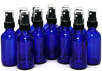 Glass Spray Bottles - 12 Piece 2oz Cobalt Blue Small Glass Bottles Black Sprayer • $13.88