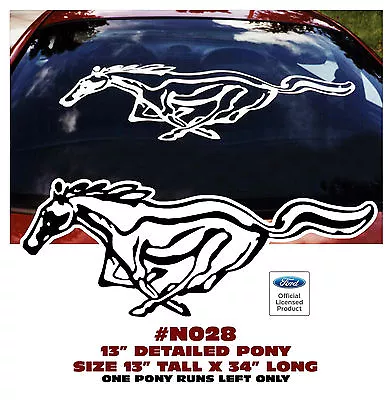 N028 Mustang 13  Detailed Running Pony Decal - 13  X 34  Long - Ford Licensed • $32.95