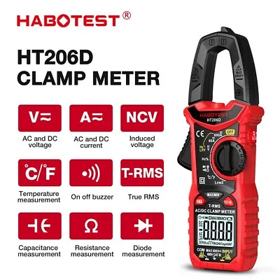 HABOTEST HT206D Clamp Meter Digital Multimeter Auto Range Tester Ture RMS AC/DC • $35.99