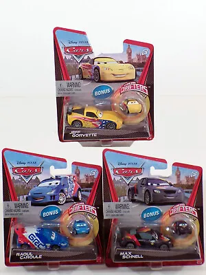 Lot 3 Disney Cars Jeff GORVETTE Raoul CaROULE Max SCHNELL W Bonus Micro Drifter • $19.99