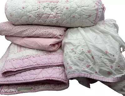 5 Piece Pottery Barn Kids Baby Crib/Toddler Pink Floral Patchwork Bedding Set • $159.99