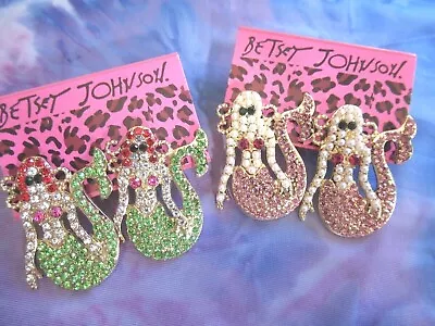 Betsey Johnson Green  Pink Tail Crystal Rhinestones Sea Mermaid Stud Earring • $21.11