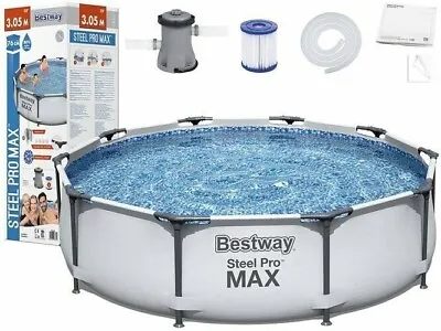 Bestway 56408 10FT 305cmx76cm Grey Steel Pro Max Round Pool With FiltrationPump • £100