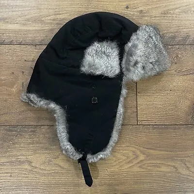 Woolrich Trapper Hat Mens XL Rabbit Fur Nylon Vintage Black Outdoor Ear Covering • $49.99