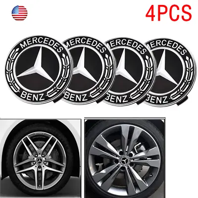 4 Pack For Mercedes Benz Wheel Center Caps Emblem Black 75mm Rim Hub Cover Logo  • $8.58