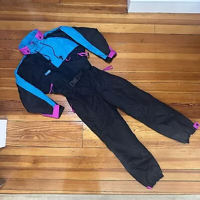 VTG 90s Columbia Ski Suit Women's Retro Coveralls Size Small Black Purple Blue • $69.95