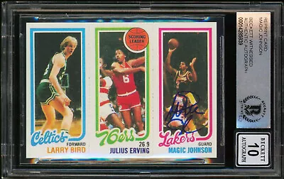 Lakers Magic Johnson Signed 1980 Topps Rookie Reprint #139 Card Auto 10 BAS Slab • $119.99